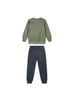 Πίσω όψη παιδικού σετ με πράσινη μπλούζα και μπλε παντελόνι